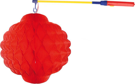 Bellatio Decorations Sint Maarten setje - Rode Aziatische lampion 25 cm met lampionstokje
