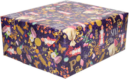 Bellatio Decorations Sinterklaas inpakpapier - 4x - cadeaupapier - print paars - 2.5 x 0.7 meter - Luxe kwaliteit