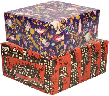 Bellatio Decorations Sinterklaas inpakpapier - cadeaupapier - 10x rollen - 2,5 x 0,7 meter - 2 soorten prints