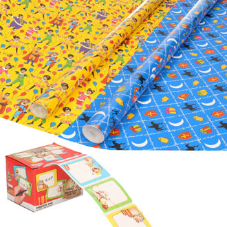 Bellatio Decorations Sinterklaas inpakpapier/cadeaupapier 6x rollen en 50 naam stickers - Cadeaupapier