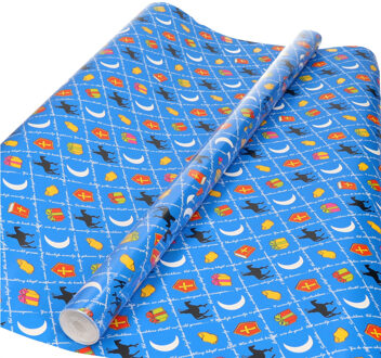 Bellatio Decorations Sinterklaas inpakpapier/cadeaupapier - XL - print blauw - 2.5 x 0.7 meter
