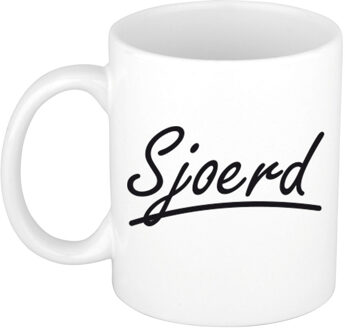 Bellatio Decorations Sjoerd Naam koffiemok - beker - met sierlijke letters - wit - 300 ml - Cadeau - Heren