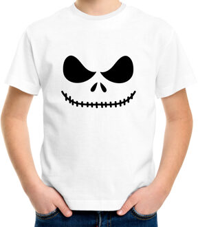 Bellatio Decorations Skelet gezicht Halloween verkleed t-shirt wit voor kinderen 110-116 (XS) - Feestshirts