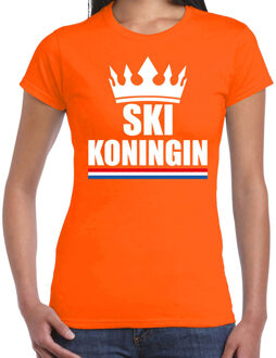 Bellatio Decorations Ski koningin apres ski t-shirt oranje dames - Sport / hobby shirts 2XL - Feestshirts