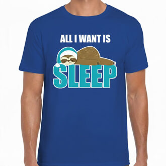 Bellatio Decorations Slaapshirt voor heren - All I want is sleep - pyjama - blauw - Kerst slaapshirt 2XL