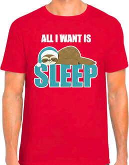 Bellatio Decorations Slaapshirt voor heren - All I want is sleep - pyjama - rood - Kerst slaapshirt