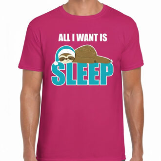 Bellatio Decorations Slaapshirt voor heren - All I want is sleep - pyjama - roze - Kerst slaapshirt S