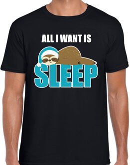 Bellatio Decorations Slaapshirt voor heren - All I want is sleep - pyjama - zwart - Kerst slaapshirt M