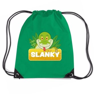 Bellatio Decorations Slanky de Slang trekkoord rugzak / gymtas groen voor kinderen - Gymtasje - zwemtasje Blauw