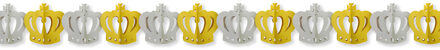 Bellatio Decorations Slinger Kroontjes - 300 cm - goud/zilver - papier - versiering - feestslinger Koningsdag