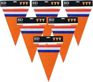 Bellatio Decorations Slinger oranje - 6 stuks - Holland vlaggenlijn - 10 meter