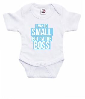 Bellatio Decorations Small but the boss cadeau baby rompertje blauw/wit jongens 92 (18-24 maanden)