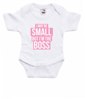 Bellatio Decorations Small but the boss cadeau baby rompertje roze/wit meisjes 80 (9-12 maanden)