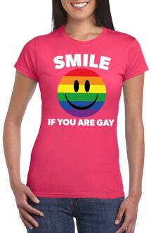 Bellatio Decorations Smile if you are gay emoticon shirt roze dames XS