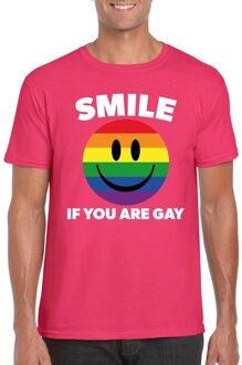 Bellatio Decorations Smile if you are gay emoticon shirt roze heren M