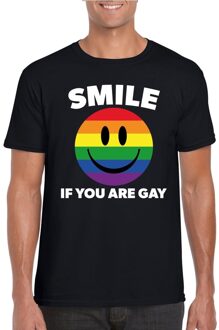 Bellatio Decorations Smile if you are gay emoticon shirt zwart heren L