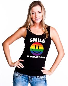 Bellatio Decorations Smile if you are gay emoticon tanktop/ singlet shirt zwart dames L