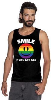 Bellatio Decorations Smile if you are gay emoticon tanktop/ singlet shirt zwart heren 2XL