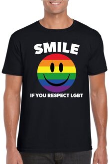 Bellatio Decorations Smile if you respect LGBT emoticon shirt zwart heren 2XL