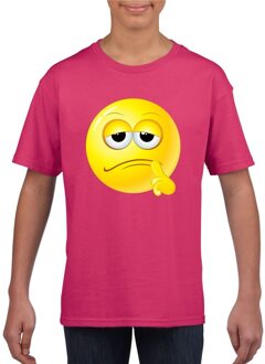 Bellatio Decorations Smiley/ emoticon t-shirt bedenkelijk roze kinderen L (146-152)