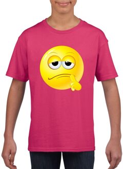 Bellatio Decorations Smiley/ emoticon t-shirt bedenkelijk roze kinderen XS (110-116)