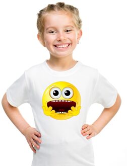 Bellatio Decorations Smiley/ emoticon t-shirt geschrokken wit kinderen L (146-152)