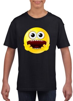 Bellatio Decorations Smiley/ emoticon t-shirt geschrokken zwart kinderen L (146-152)