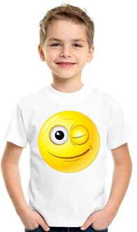 Bellatio Decorations Smiley/ emoticon t-shirt knipoog wit kinderen L (146-152)