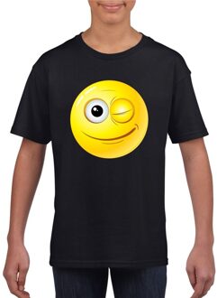 Bellatio Decorations Smiley/ emoticon t-shirt knipoog zwart kinderen L (146-152)