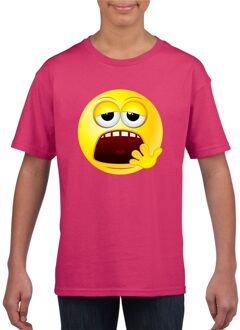 Bellatio Decorations Smiley/ emoticon t-shirt moe roze kinderen M (134-140)