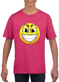 Bellatio Decorations Smiley/ emoticon t-shirt ondeugend roze kinderen L (146-152)