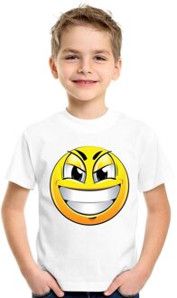 Bellatio Decorations Smiley/ emoticon t-shirt ondeugend wit kinderen L (146-152)