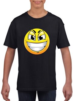 Bellatio Decorations Smiley/ emoticon t-shirt ondeugend zwart kinderen L (146-152)