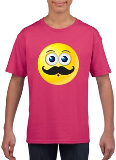 Bellatio Decorations Smiley/ emoticon t-shirt snor roze kinderen XS (110-116)