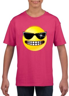 Bellatio Decorations Smiley/ emoticon t-shirt stoer roze kinderen L (146-152)