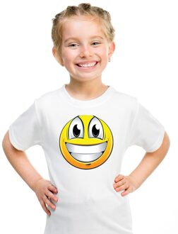 Bellatio Decorations Smiley/ emoticon t-shirt super vrolijk wit kinderen XS (110-116)