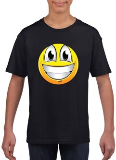 Bellatio Decorations Smiley/ emoticon t-shirt super vrolijk  zwart kinderen M (134-140)