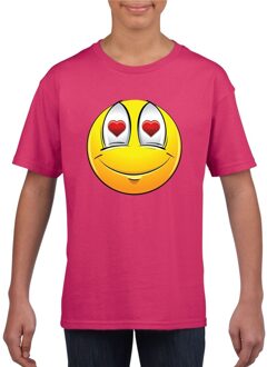 Bellatio Decorations Smiley/ emoticon t-shirt verliefd roze kinderen L (146-152)