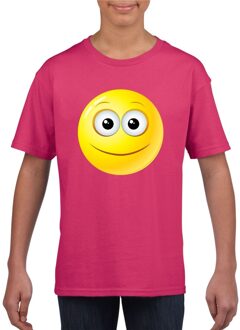 Bellatio Decorations Smiley/ emoticon t-shirt vrolijk roze kinderen L (146-152)