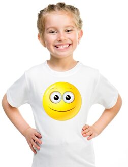 Bellatio Decorations Smiley/ emoticon t-shirt vrolijk wit kinderen L (146-152)