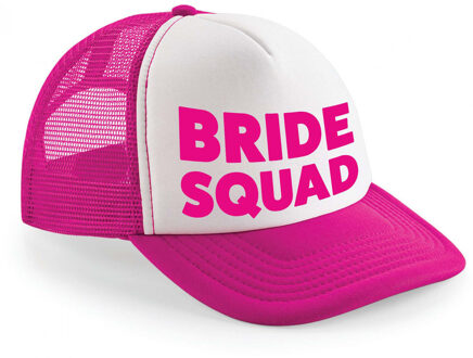 Bellatio Decorations snapback/cap voor dames - Bride Squad - roze/wit - vrijgezellenfeest petjes - Verkleedhoofddeksels