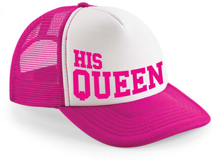 Bellatio Decorations Snapback/cap voor dames - His Queen - roze/wit - feest pet - koningin - vrijgezellenfeest Fuchsia