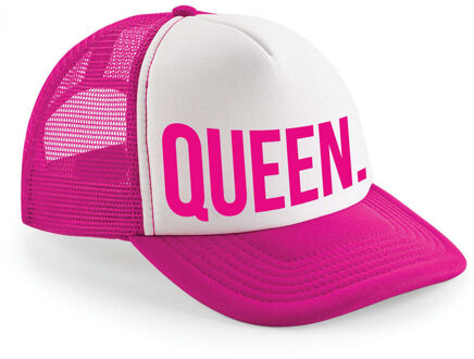 Bellatio Decorations snapback/cap voor dames - Queen - roze/wit - feest pet - koningsdag - koningin - Verkleedhoofddekse