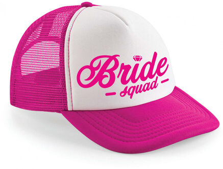 Bellatio Decorations snapback/cap voor dames - roze/wit - Bride Squad - vrijgezellenfeest petjes - Verkleedhoofddeksels