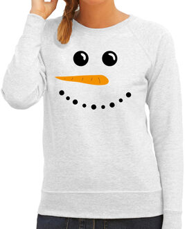 Bellatio Decorations Sneeuwpop foute Kerstsweater / Kersttrui lichtgrijs voor dames 2XL - kerst truien