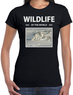 Bellatio Decorations Sneeuwvos t-shirt met dieren foto wildlife of the world zwart voor dames