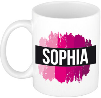 Bellatio Decorations Sophia naam cadeau koffie mok - beker - met roze verfstrepen - Cadeau collega - moederdag