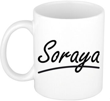 Bellatio Decorations Soraya Naam koffiemok - beker - met sierlijke letters - wit - 300 ml - Cadeau - Dames