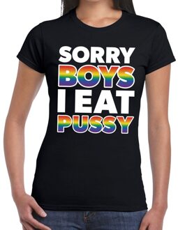 Bellatio Decorations Sorry boys i eat pussy gay pride t-shirt zwart voor dames L