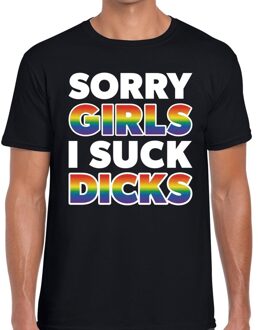 Bellatio Decorations Sorry girls i suck dicks gay pride t-shirt zwart voor heren 2XL